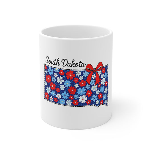South Dakota Floral Mug — 11oz Patriotic Red, White & Blue Coffee Cup
