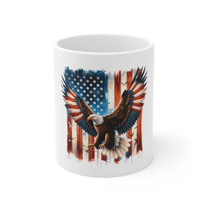 Patriotic Bald Eagle Coffee Mug — American Flag 11oz