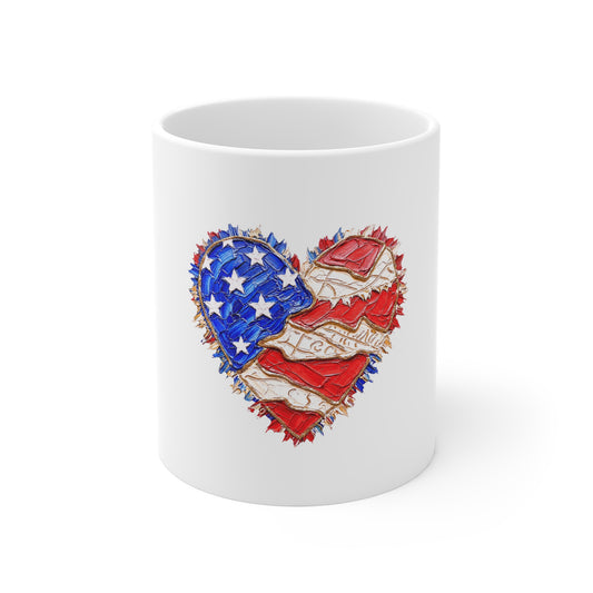 Patriotic American Flag Heart Mug — 11oz USA Pride Coffee Cup
