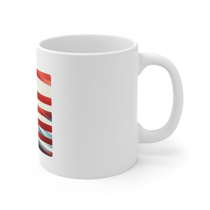 Abstract Watercolor American Flag Coffee Mug – Modern USA Flag Mug – Patriotic Wave Design Cup – Red White Blue Art Mug Mug 11oz