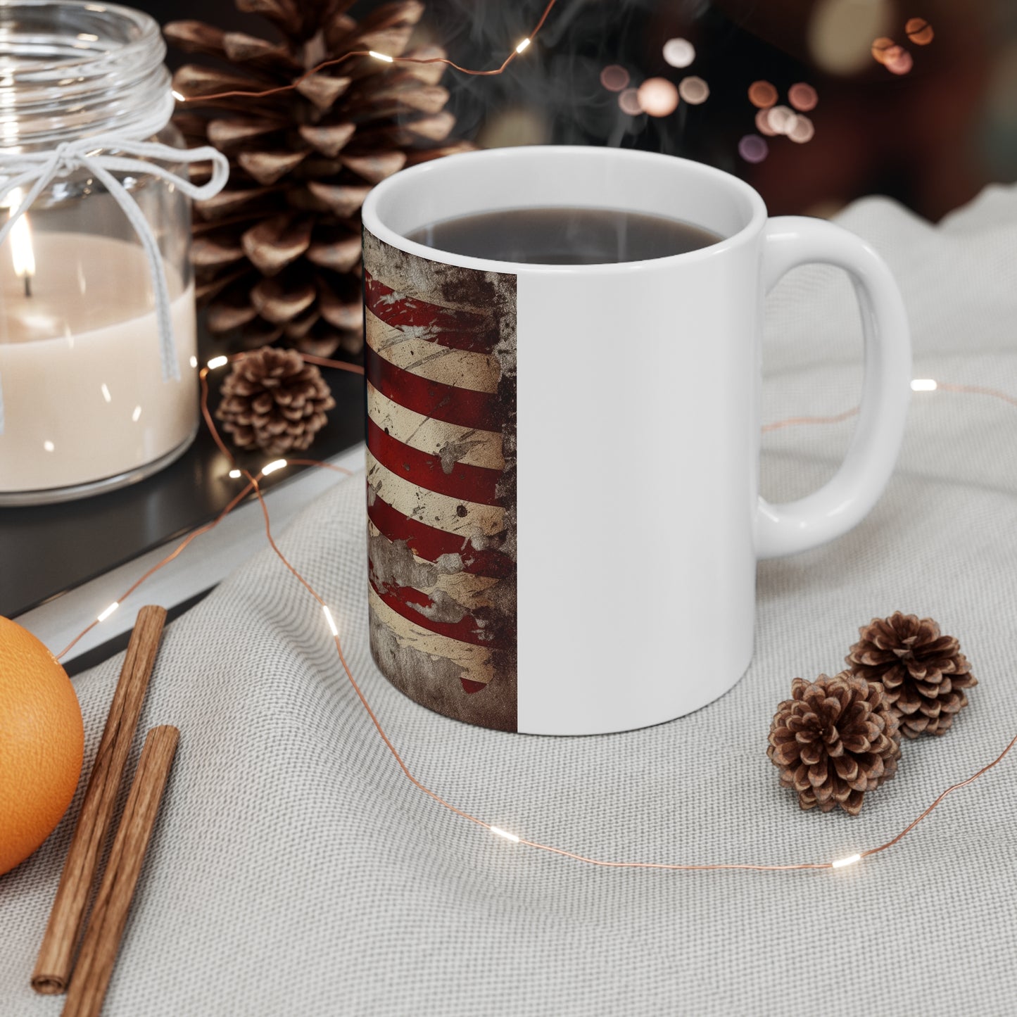 Heavy Distressed American Flag Coffee Mug – Rugged Grunge USA Flag Mug – Weathered Patriotic Mug – Bold Americana Gift 11oz