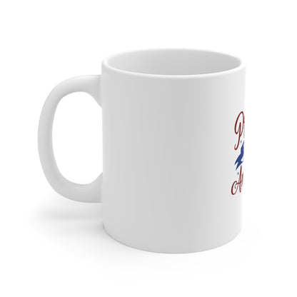 Proud to Be American Mug — Patriotic 11oz Coffee Cup with Statue of Liberty & Fireworks