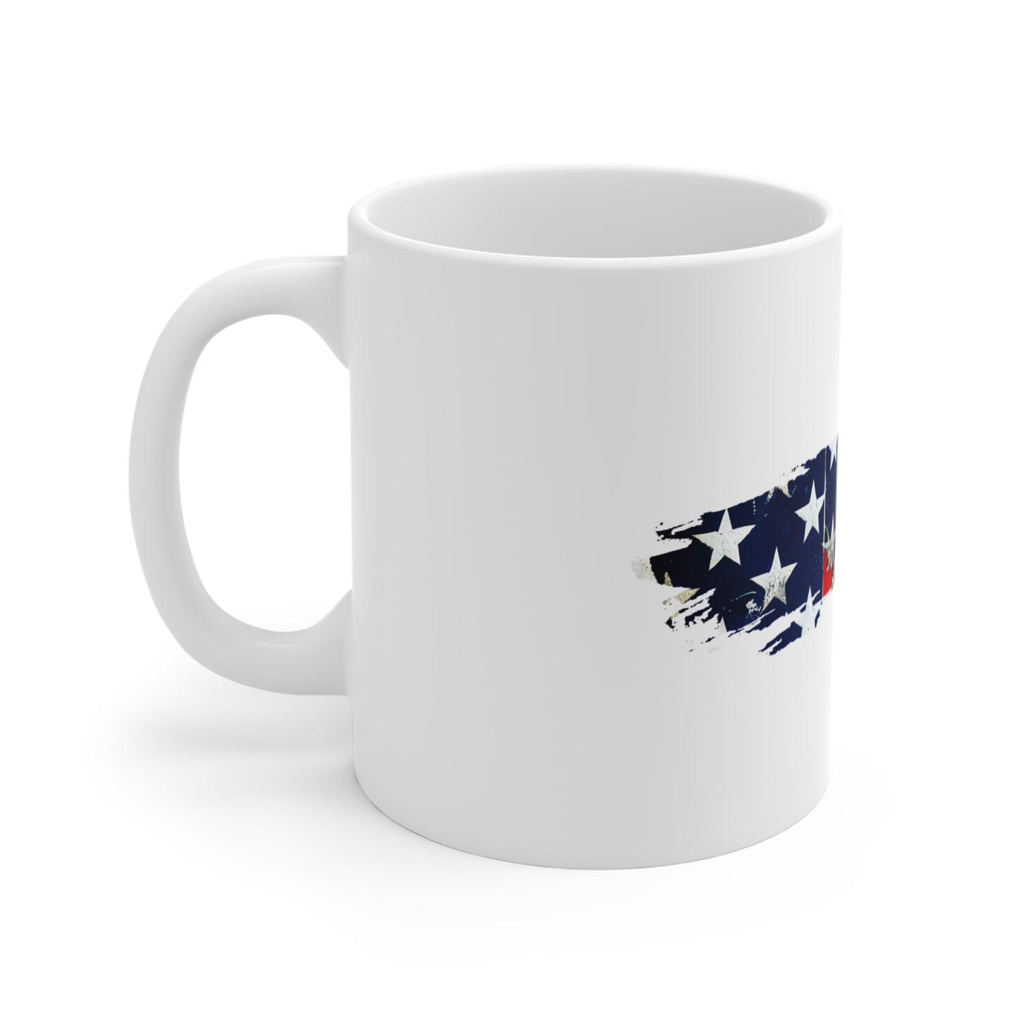 Cracked USA Flag Brush Stroke Mug – Distressed American Flag Coffee Cup – Fractured Freedom Patriotic Design Mug 11oz