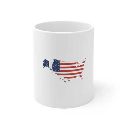 USA Map Flag Coffee Mug – American Flag United States Mug – Patriotic USA Silhouette Cup – Minimalist Americana Gift 11oz Mug