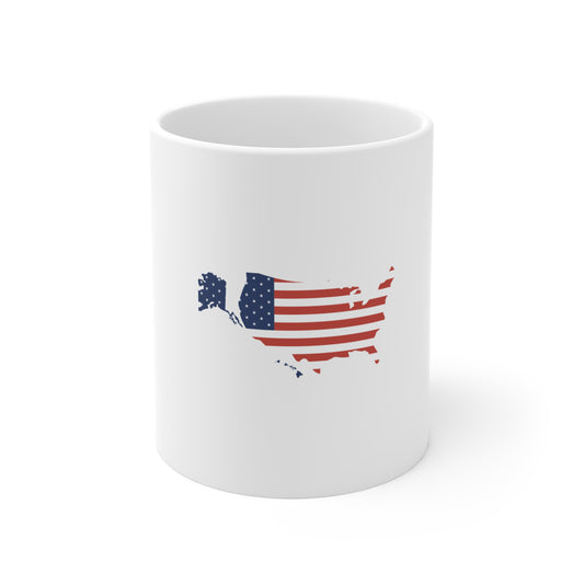 USA Map Flag Coffee Mug – American Flag United States Mug – Patriotic USA Silhouette Cup – Minimalist Americana Gift 11oz Mug