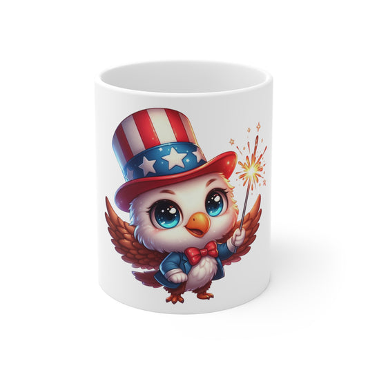 Cute Patriotic Eagle Coffee Mug – Uncle Sam Bird Mug – Adorable Americana Eagle Cup – Sparkler USA Animal Mug 11oz