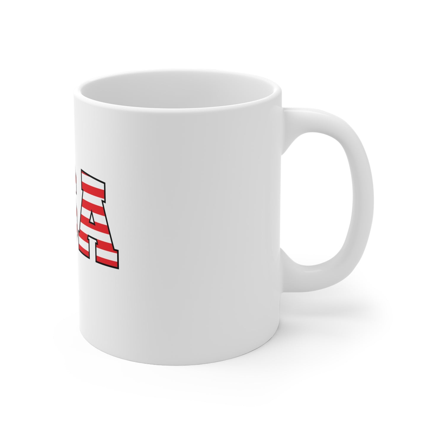 USA American Flag Varsity Mug – Red White Blue Patriotic Coffee Mug – Bold USA Letter Cup – Classic Americana Gift Mug 11oz