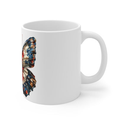 Patriotic Stars Butterfly Mug – American Flag Butterfly Coffee Mug – Red White Blue Star Wing Mug – USA Art Nature Cup – Unique Gift Mug Mug 11oz
