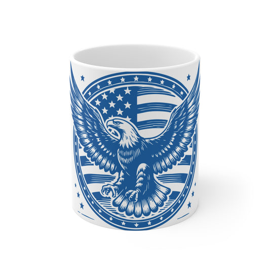 Patriotic Eagle Emblem Coffee Mug – USA Eagle Seal Mug – Bold American Flag Badge Cup – Vintage Americana Eagle Mug 11oz