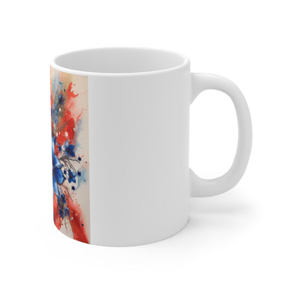 Patriotic Floral Bouquet Coffee Mug – Red White Blue Watercolor Flowers Mug – Elegant Americana Bloom Cup – Soft Artistic Gift Patriotic Watercolor Floral Mug – Blue & Red Splash 11oz Coffee Cup...