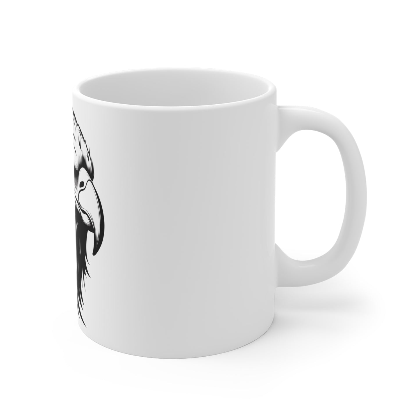 Side Profile Eagle Mug – Fierce Bald Eagle Coffee Mug – Black & White Patriotic Eagle Cup – American Strength Gift Mug 11oz