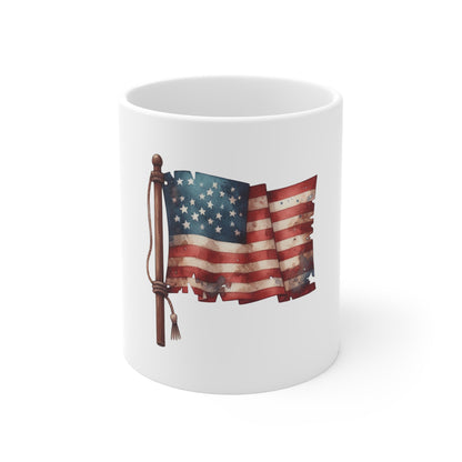 11oz Flag Mug — Vintage American Flag Coffee Cup (Patriotic Fourth of July Gift)