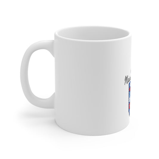 Maine Floral State Outline Mug — Red, White & Blue Flower Pattern with Ribbon (11 oz)