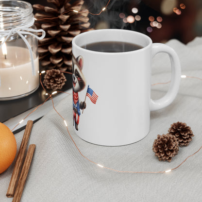 Cute Patriotic Raccoon Coffee Mug – Americana Cowboy Raccoon Mug – Red White Blue Flag Animal Cup – Adorable USA Gift Mug 11oz