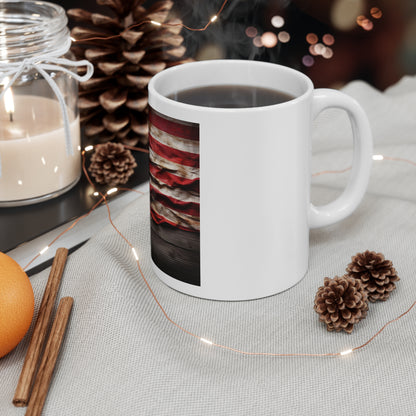 Distressed American Flag Coffee Mug – Weathered USA Flag on Wood Mug – Rustic Patriotic Vintage Flag Cup – Americana Heritage Mug American Flag Coffee Mug — Vintage Waving USA 11oz
