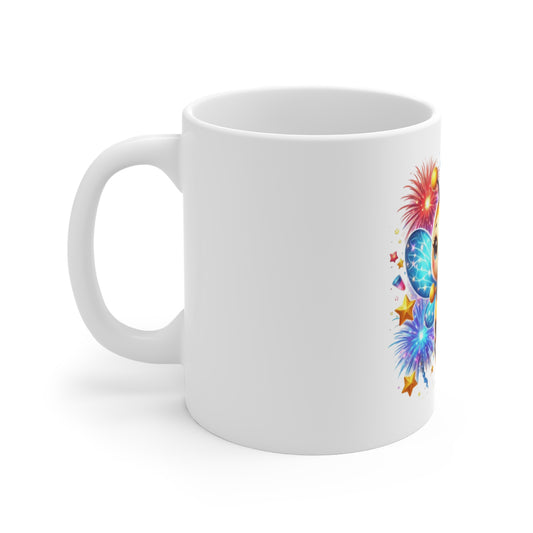 Cute Patriotic Bee Coffee Mug – Fireworks Bumblebee Mug – Adorable Americana Insect Cup – Colorful Celebration Mug 11oz
