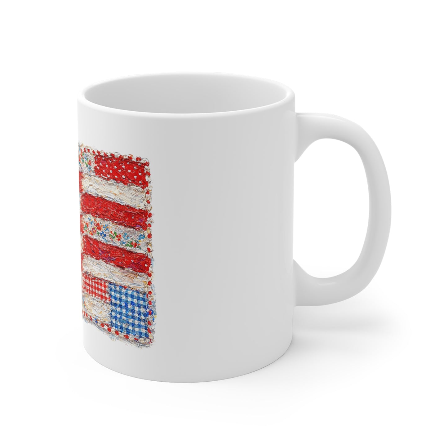 Patriotic Patchwork Flag Mug - 11oz Americana Coffee Cup
