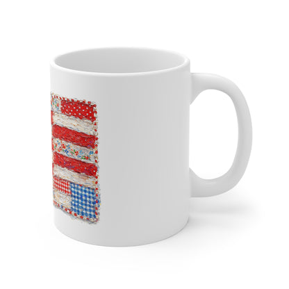 Patriotic Patchwork Flag Mug - 11oz Americana Coffee Cup