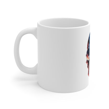 Patriotic Skull Sunglasses Coffee Mug – American Flag Skull Mug – USA Freedom Style Mug 11oz