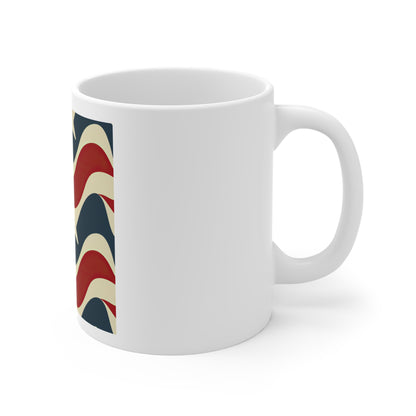 Bold Wave Americana Coffee Mug – Retro Patriotic Stripe Mug – Red White Blue Flow Pattern Cup – Modern USA Flag Inspired Mug Retro Wavy American Flag Mug – Patriotic 11oz Coffee Cup
