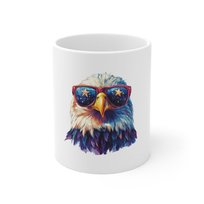 Patriotic Eagle Mug — Bald Eagle with Star-Spangled Sunglasses (11oz)