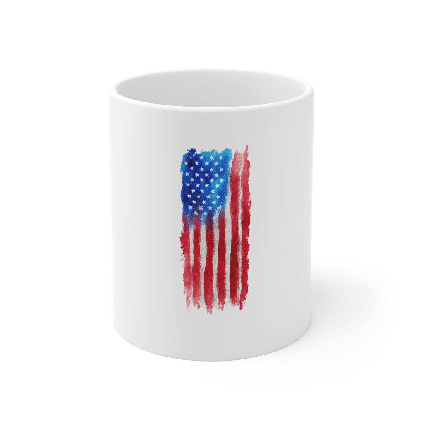 American Watercolor Flag Mug - Patriotic 11oz Coffee Cup