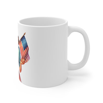 Patriotic Retro Woman Mug – American Flag Pin Up Coffee Mug – Vintage USA Style Cup – 4th of July Gift – Classic Americana Mug Patriotic Pin-Up Girl 11oz Coffee Mug — Vintage Americana Flag Design...