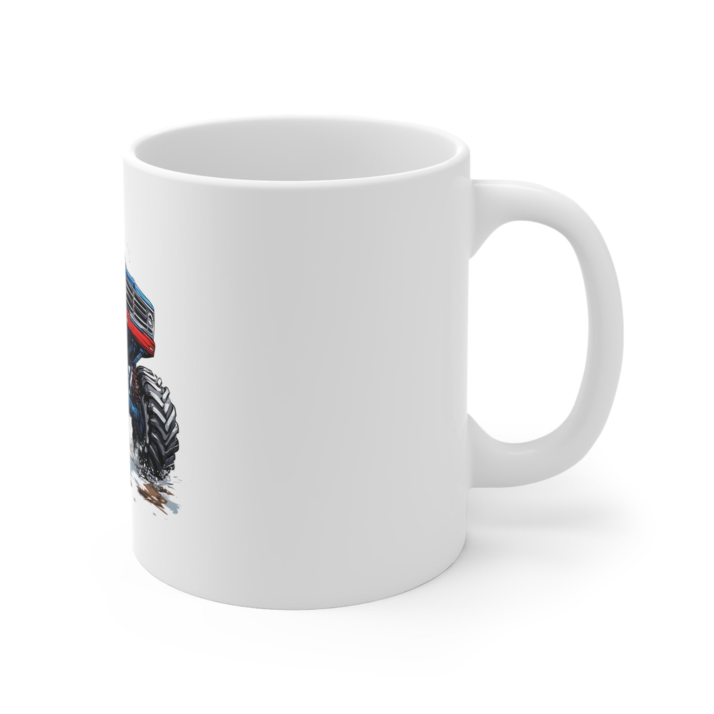 Patriotic Monster Truck Coffee Mug – American Flag Off-Road Truck Mug – Mud Splash USA Truck Design – Bold Americana Gift Mug 11oz