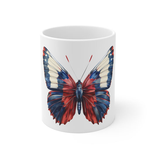 Bold Patriotic Butterfly Mug – Red White Blue Wings Coffee Mug – Modern Americana Art Cup – USA Gift Mug Mug 11oz