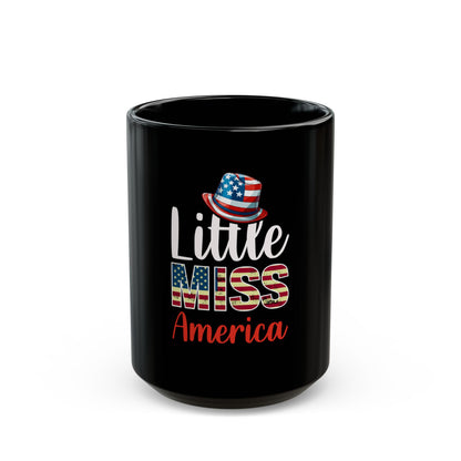Little Miss America Coffee Mug – Patriotic Girl USA Mug – Red White Blue Cute Americana Cup – 4th of July Gift Black Mug (11oz, 15oz)
