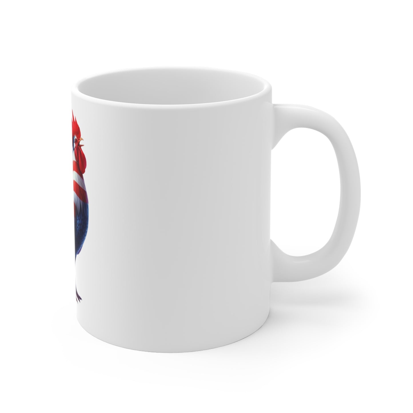 Patriotic Rooster Coffee Mug – American Flag Crowing Rooster – Red White Blue Farmhouse Mug – USA Pride Gift Patriotic Rooster Coffee Mug — American Flag Farmhouse 11oz