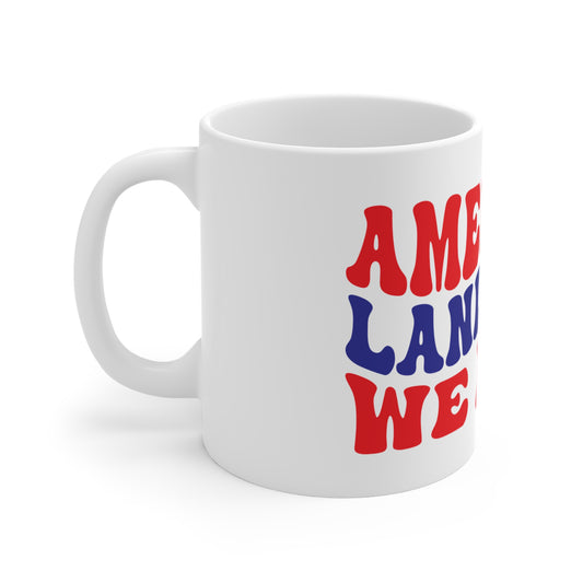 American Land That We Love Coffee Mug – Patriotic Pride Mug – Retro USA Typography Cup – Americana Freedom Mug Mug 11oz