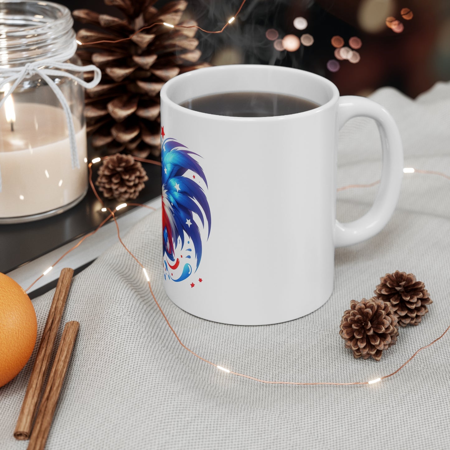 Patriotic Rooster Coffee Mug – Red White Blue Chicken Mug – Americana Farm Animal Cup – Bold USA Pride Gift Mug 11oz