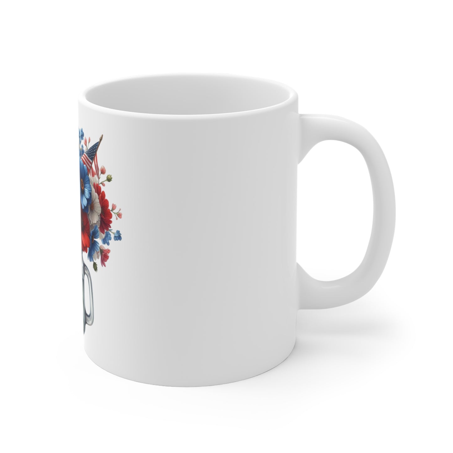 Patriotic Wildflower Mason Jar Coffee Mug – American Flag Floral Mug – Red White Blue Bouquet Cup – Americana Summer Gift Mug Patriotic Mason Jar Floral Mug — Americana Red White Blue Coffee Cup (11...