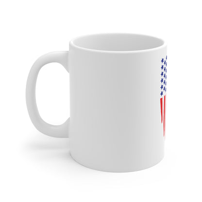Vertical Brushstroke American Flag Coffee Mug – Abstract USA Flag Mug – Modern Patriotic Cup – Bold Red White Blue Gift Mug 11oz