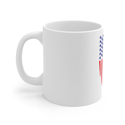Vertical Brushstroke American Flag Coffee Mug – Abstract USA Flag Mug – Modern Patriotic Cup – Bold Red White Blue Gift Mug 11oz