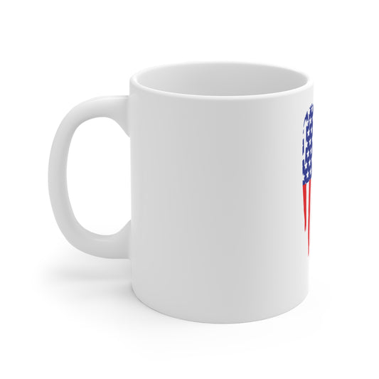Distressed Vertical American Flag Coffee Mug – Split Brush USA Flag Mug – Modern Patriotic Cup – Red White Blue Gift Mug 11oz