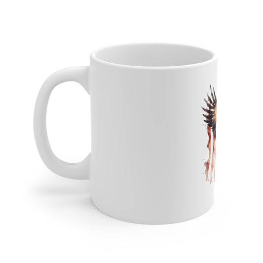Patriotic Eagle 11oz Coffee Mug — Watercolor Bald Eagle with Flag Accent