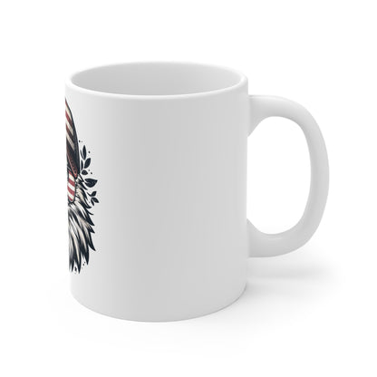 Patriotic Eagle Aviator Coffee Mug – American Flag Sunglasses Bald Eagle Mug – USA Freedom Bird Cup – Vintage Americana Gift Mug 11oz