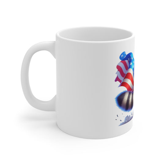 Patriotic Raccoon Coffee Mug – American Flag Raccoon Mug – Freedom Running Raccoon Cup – Red White Blue USA Mug 11oz