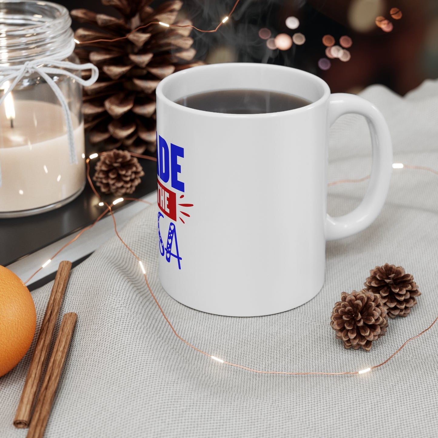 Made in the USA Heart Coffee Mug – Patriotic Love USA Mug – Cute Americana Typography Cup – 4th of July Gift Mug Mug 11oz