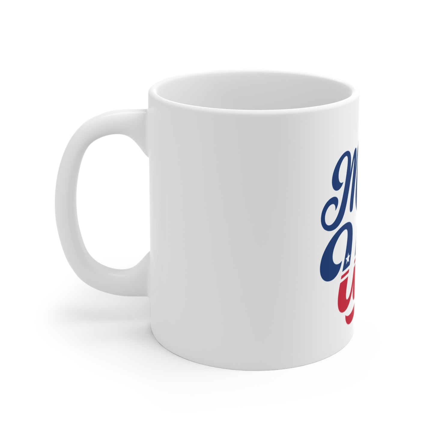 Made in USA Script Coffee Mug – Patriotic Hand Lettered USA Mug – Modern Americana Typography Cup – USA Pride Gift Mug Made in USA Ceramic Mug — Patriotic Red White Blue 11oz