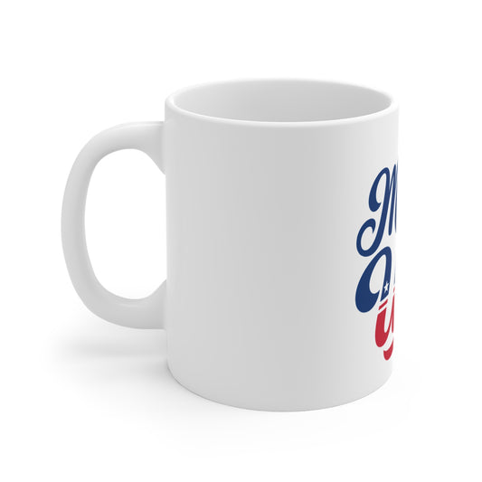 Made in USA Script Coffee Mug – Patriotic Hand Lettered USA Mug – Modern Americana Typography Cup – USA Pride Gift Mug Made in USA Ceramic Mug — Patriotic Red White Blue 11oz