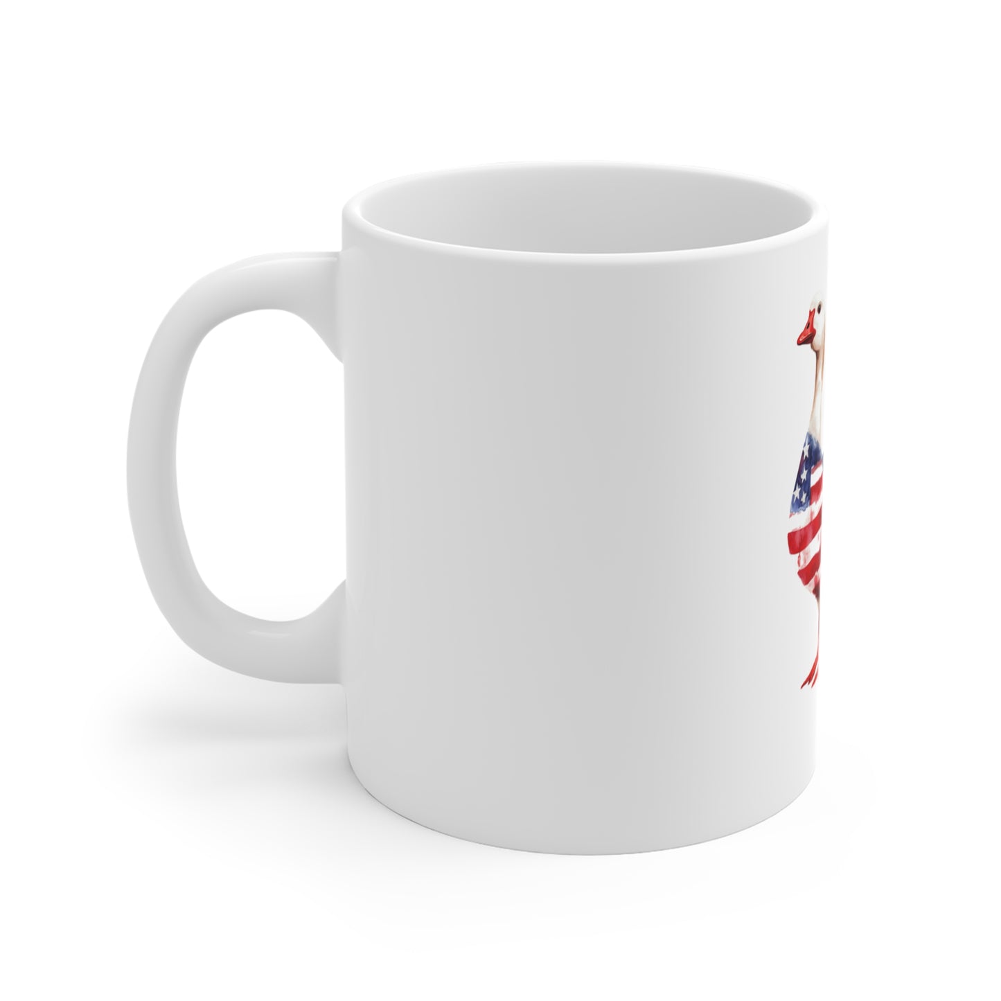 Patriotic Goose 11oz Mug — American Flag Watercolor Coffee Cup