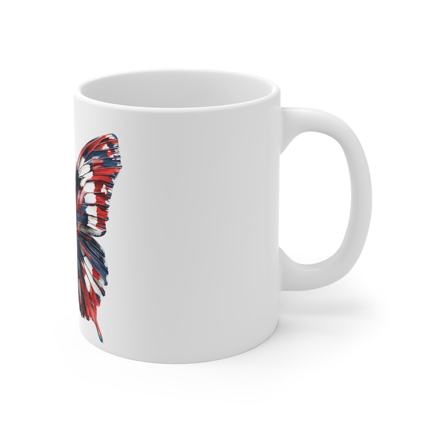 Patriotic Brushstroke Butterfly Mug – Red White Blue Bold Stroke Butterfly Coffee Mug – Dynamic Americana Art Cup – USA Gift Mug Mug 11oz