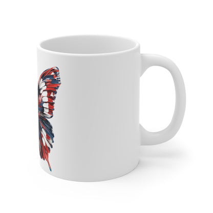 Patriotic Brushstroke Butterfly Mug – Red White Blue Bold Stroke Butterfly Coffee Mug – Dynamic Americana Art Cup – USA Gift Mug Mug 11oz