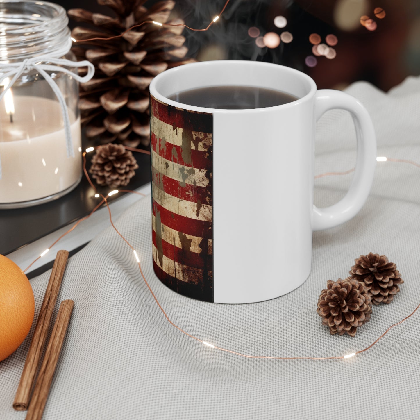 Distressed American Flag Coffee Mug – Vintage Grunge USA Flag Mug – Rustic Patriotic Mug – Weathered Americana Gift11oz