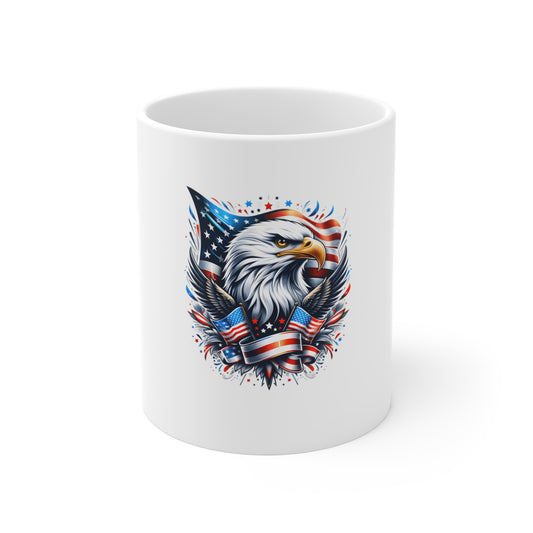 Patriotic Bald Eagle 11oz Coffee Mug — American Flag Vintage Tattoo Design