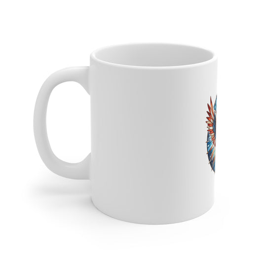Stained Glass American Eagle Mug – Patriotic Bald Eagle Coffee Mug – USA Freedom Art Cup – Red White Blue Americana Gift Mug 11oz