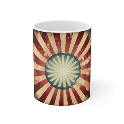 Vintage American Starburst Coffee Mug – Retro Patriotic Sunburst Mug – Distressed USA Star Flag Cup – Americana Radial Design Mug Vintage American Sunburst Mug – Retro Patriotic 11oz Coffee Cup...